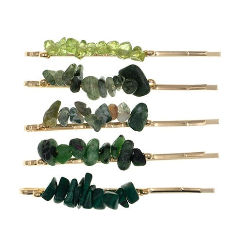 Haarschuifjes groene stenen 5 stuks