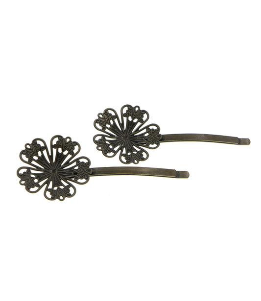 Haarschuifjes met bloem bronskleurige