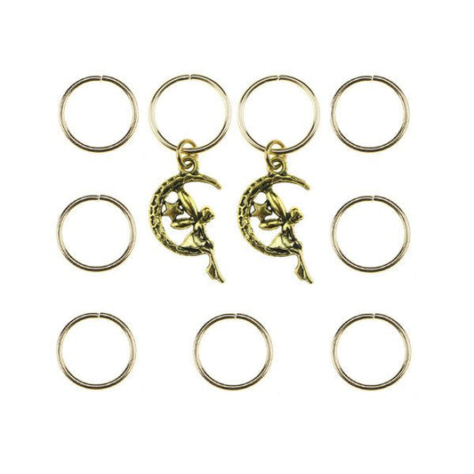 Hair rings 9 stuks met 2 bedels elfje goudkleurig