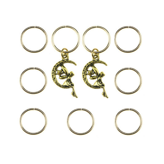 Hair rings 9 stuks met 2 bedels elfje goudkleurig