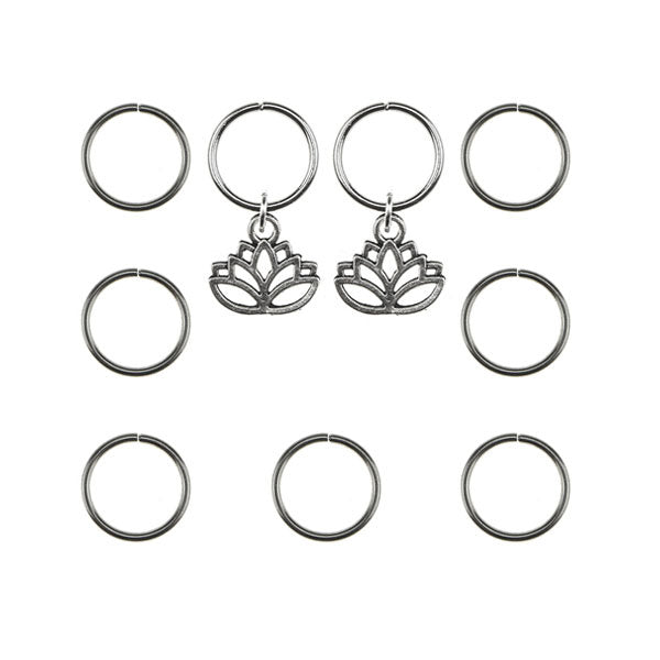 Hair rings 9 stuks met 2 bedels lotus zilverkleurig