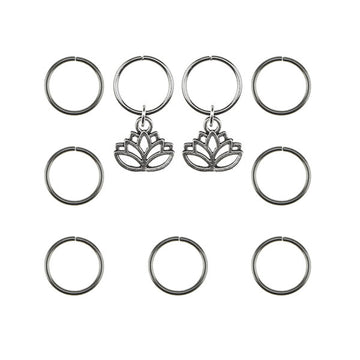 Hair rings 9 stuks met 2 bedels lotus zilverkleurig