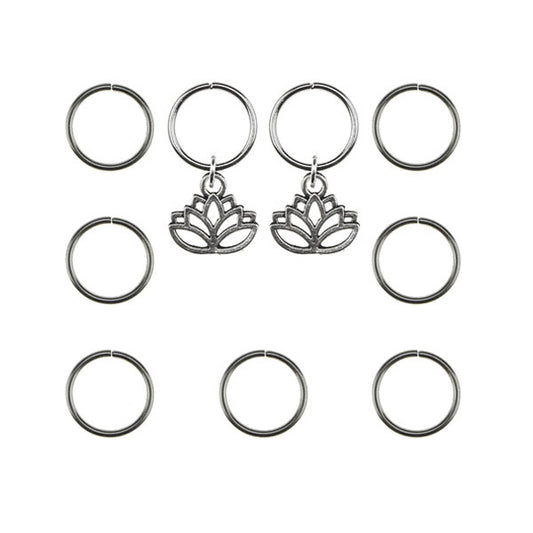 Hair rings 9 stuks met 2 bedels lotus zilverkleurig