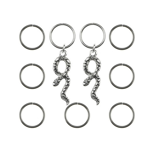 Hair rings 9 stuks met 2 bedels slang zilverkleurig