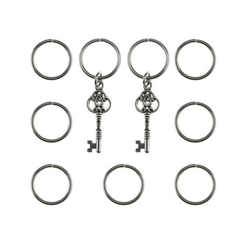 Hair rings 9 stuks met 2 bedels sleutel zilverkleurig