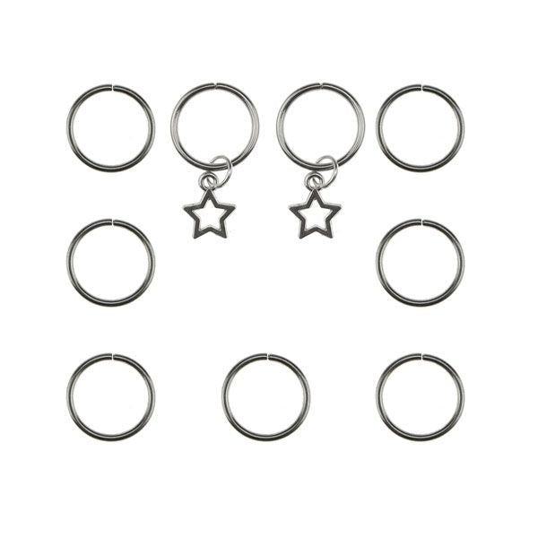 Hair rings 9 stuks met 2 bedels ster zilverkleurig
