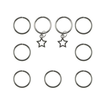 Hair rings 9 stuks met 2 bedels ster zilverkleurig