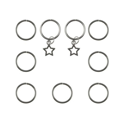 Hair rings 9 stuks met 2 bedels ster zilverkleurig