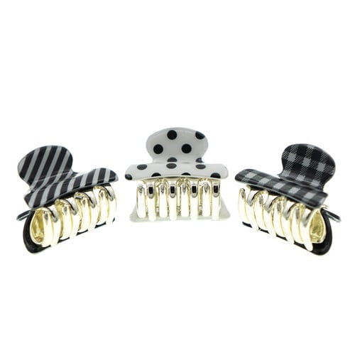Haarklemmetjes zwart wit patronen 3 stuks