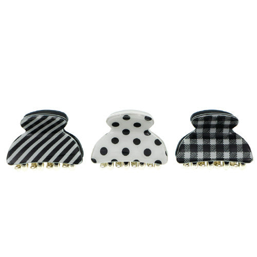 Haarklemmetjes zwart wit patronen 3 stuks