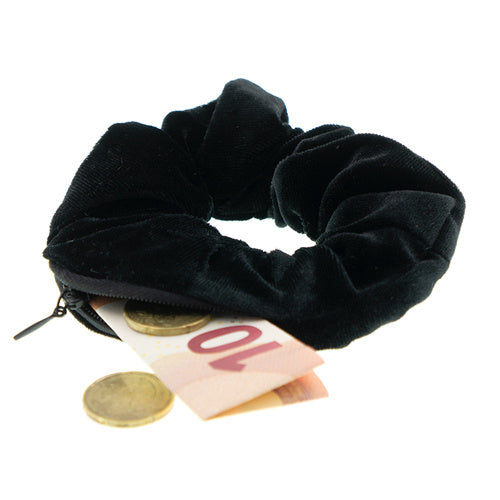 Scrunchie met opbergvakje velvet zwart