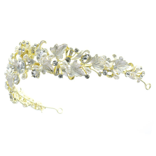 Tiara goudkleurig bladeren crème