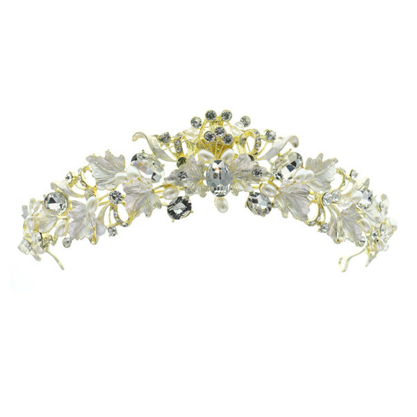 Tiara goudkleurig bladeren crème