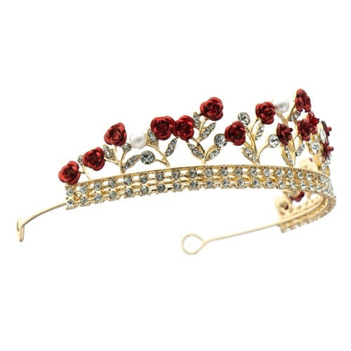 Tiara goudkleurig rode roosjes
