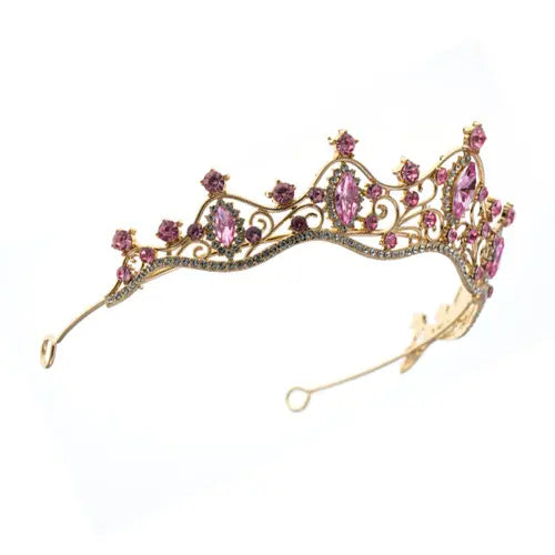 Tiara met roze steentjes goudkleurige