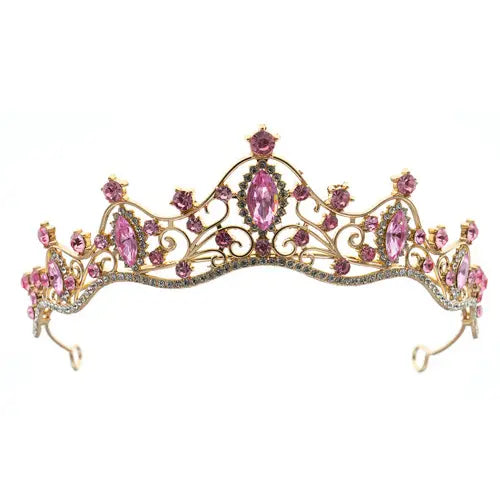 Tiara met roze steentjes goudkleurige