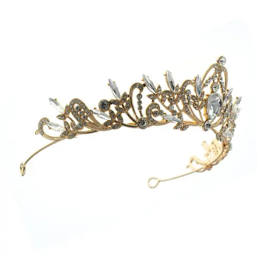 Tiara goudkleurig transparante steentjes