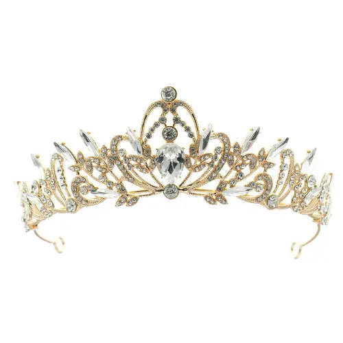 Tiara goudkleurig transparante steentjes