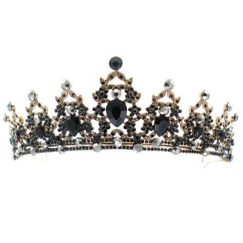 Tiara goudkleurig zwarte stenen