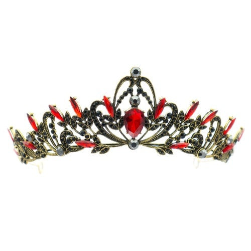 Tiara sierlijke vormen goudkleurig rood