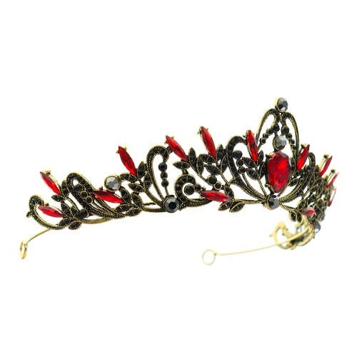 Tiara sierlijke vormen goudkleurig rood