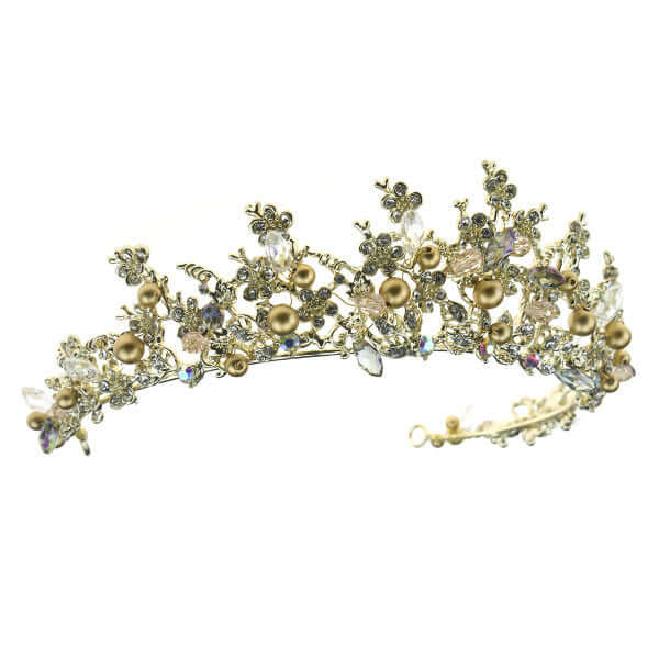 Tiara steentjes goudkleurige pareltjes