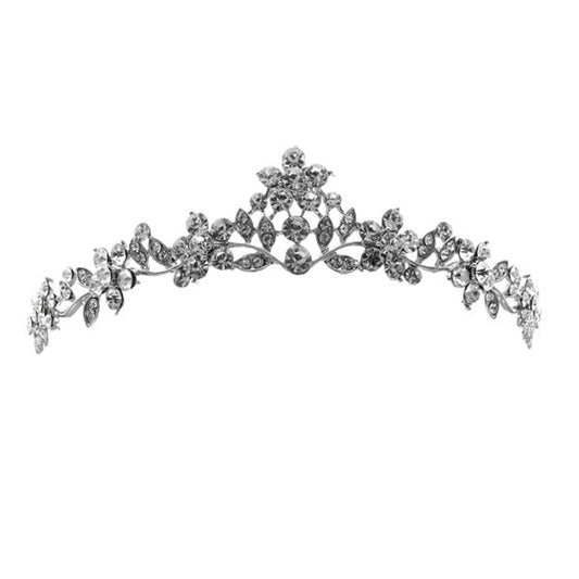 Tiara zilverkleurig bloemen small