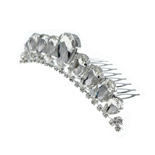 Tiara zilverkleurig mini met haarkam facet