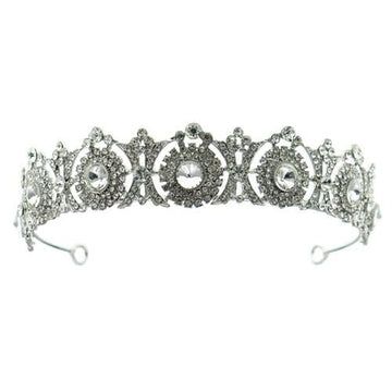 Tiara zilverkleurig ronde facetstenen