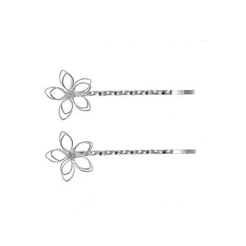 Zilverkleurige haarschuifjes met bloem